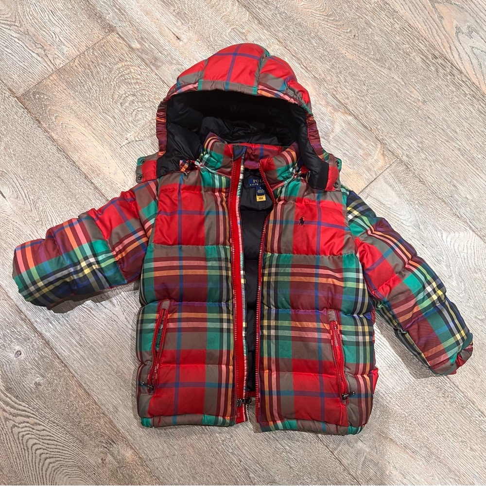 Polo Ralph Lauren Plaid Puffer Jacket with Hood kids size 7